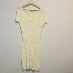 Cream Knit Short Sleeve Dress